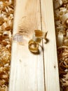 Sawdust on a wooden beam