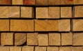 Sawed wooden square beams at the wholesale lumber yard
