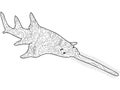 Sawfish coloring antistress, drawings black lines and white background. Nature, flowers. Raster