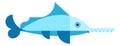 Sawfish icon. Blue ocean fish with long nose