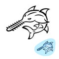 Sawfish stylized illustration. Saw shark logo design.