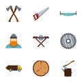 Sawing icons set, flat style