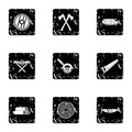 Sawing icons set, grunge style