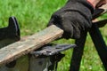 Sawing old boards with a circular saw. The process of sawing wood for processing. close the circular saw for cutting wood