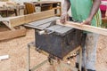 Sawing Wood With An Old Electric Saw