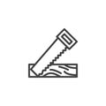 Sawing wooden plank line icon