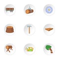 Sawing woods icons set, cartoon style