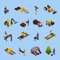 Sawmill Isometric Icons Set