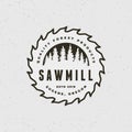 Sawmill logo. retro styled woodwork emblem. vector illustration