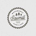 Sawmill logo. retro styled woodwork emblem. vector illustration