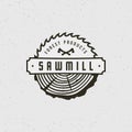 Sawmill logo. retro styled woodwork emblem. vector illustration