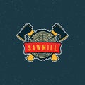 Sawmill logo. retro styled woodwork emblem. vector illustration Royalty Free Stock Photo