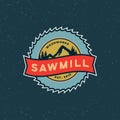 Sawmill logo. retro styled woodwork emblem. vector illustration