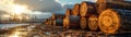 Sawmill Logs Timber Supply for Construction Manufacturing, A Stack of Logs Ready for Processing at a Sawmill, Showing the Royalty Free Stock Photo