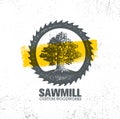 Sawmill Reclaimed Wood Artisan Carpentry Creative Rough Design Element On Grunge Background. Old Oak Tree