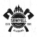 Sawmill service and woodworks vector emblem