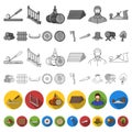 Sawmill and Timber flat icons in set collection for design. Hardware and Tools vector symbol stock web illustration. Royalty Free Stock Photo