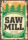 Sawmill woodworking and construction industry vintage retro sign