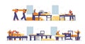 Sawmill woodworking facility house workers set flat vector illustration isolated.