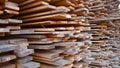 Sawn boards in a stack. lumber at a sawmill or building