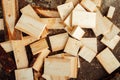 Sawn wood in logs in the warehouse Royalty Free Stock Photo