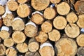 Sawn logs for firewood. A stack of logs. Sectional trees are tree rings. Natural background Royalty Free Stock Photo