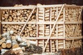 Sawn wood in logs in the warehouse Royalty Free Stock Photo