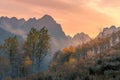 Sawtooth mountains of Idaho in the fall in the evening light Royalty Free Stock Photo