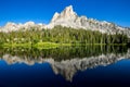 Sawtooth mountains reflected in Alice Lake, Idaho Royalty Free Stock Photo