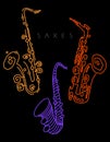 Sax illustration in neon colors on a black background.