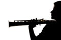 Saxafon on a white background in the hands of a musician silhouette