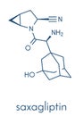 Saxagliptin diabetes drug molecule. Inhibitor of dipeptidyl peptidase-4 DPP4. Skeletal formula.