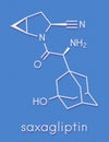 Saxagliptin diabetes drug molecule. Inhibitor of dipeptidyl peptidase-4 DPP4. Skeletal formula.