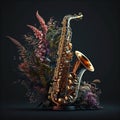 Saxaphone decorated with floral. Ai generative.