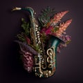 Saxaphone decorated with floral. Ai generative.