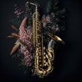 Saxaphone decorated with floral. Ai generative.