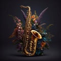 Saxaphone decorated with floral. Ai generative.