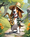 Saxophone music hound dog outdoor musician Royalty Free Stock Photo