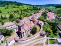 Saxon Church in Valea Viilor Transylvania Romania. Aerial shot w Royalty Free Stock Photo