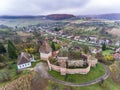 Saxon fortified church at Alma Vii Transylvania Romania. Aerial Royalty Free Stock Photo