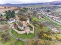 Saxon fortified church at Alma Vii Transylvania Romania. Aerial Royalty Free Stock Photo