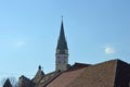 Saxon tower with smaller tower nextt to it in Medias, Romania