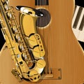 Saxophone and acoustic guitar closeup Royalty Free Stock Photo