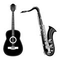 Saxophone and acoustic guitar. Vector illustration, isolated on a white background. Royalty Free Stock Photo