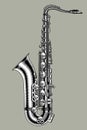 Saxophone in black and white colors. Vintage engraving stylized