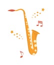 Saxophone, classical music wind instrument. Blues, funk or jazz musical equipment. Flat vector illustration Isolated on white Royalty Free Stock Photo