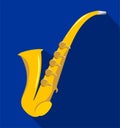 Saxophone flat icon. Vector illustration. Classical music wind instrument saxophone. Blues, funk or jazz musical Royalty Free Stock Photo