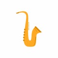 Saxophone flat vector illustration. Musical instrument for jazz. Saxophonist equipment isolated on white background. Classical Royalty Free Stock Photo