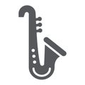 Saxophone glyph icon, music and instrument, trumpet sign, vector graphics, a solid pattern on a white background. Royalty Free Stock Photo