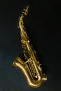 Saxophone jazz instruments. Soprano sax isolated. Saxophone music instrument closeup on black Royalty Free Stock Photo